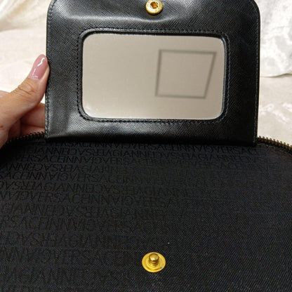 VERSACE Vanity Bag Hand Bag Tote Purse Sunburst Leather Black Authentic