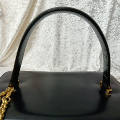 VERSACE Vanity Bag Hand Bag Tote Purse Sunburst Leather Black Authentic