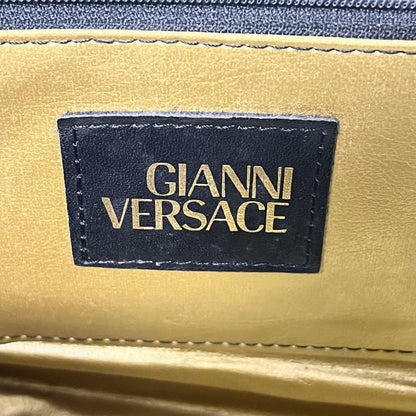 VERSACE Hand Bag Tote Purse Sunburst Black Yellow Gold Authentic