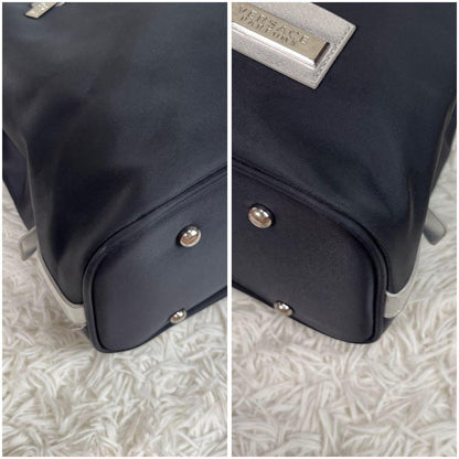 VERSACE Shoulder Bag Purse 2way Nylon Black Authentic