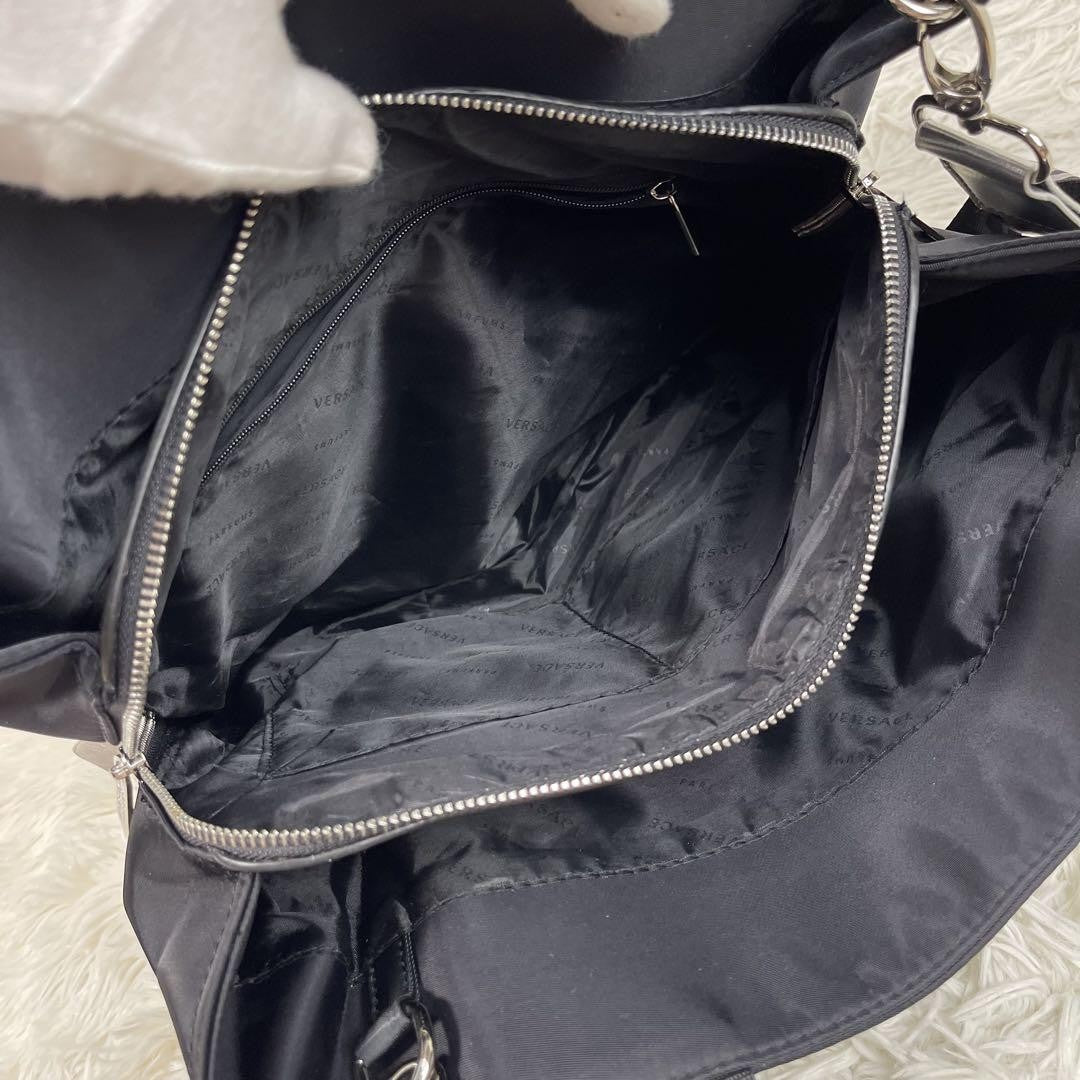 VERSACE Shoulder Bag Purse 2way Nylon Black Authentic