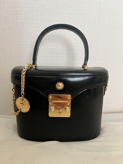 VERSACE Hand Bag Tote Purse Sunburst Black Authentic