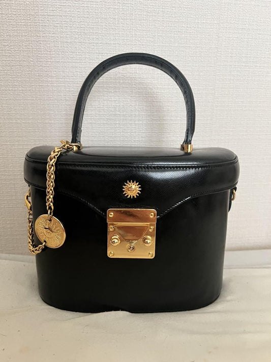 VERSACE Hand Bag Tote Purse Sunburst Black Authentic