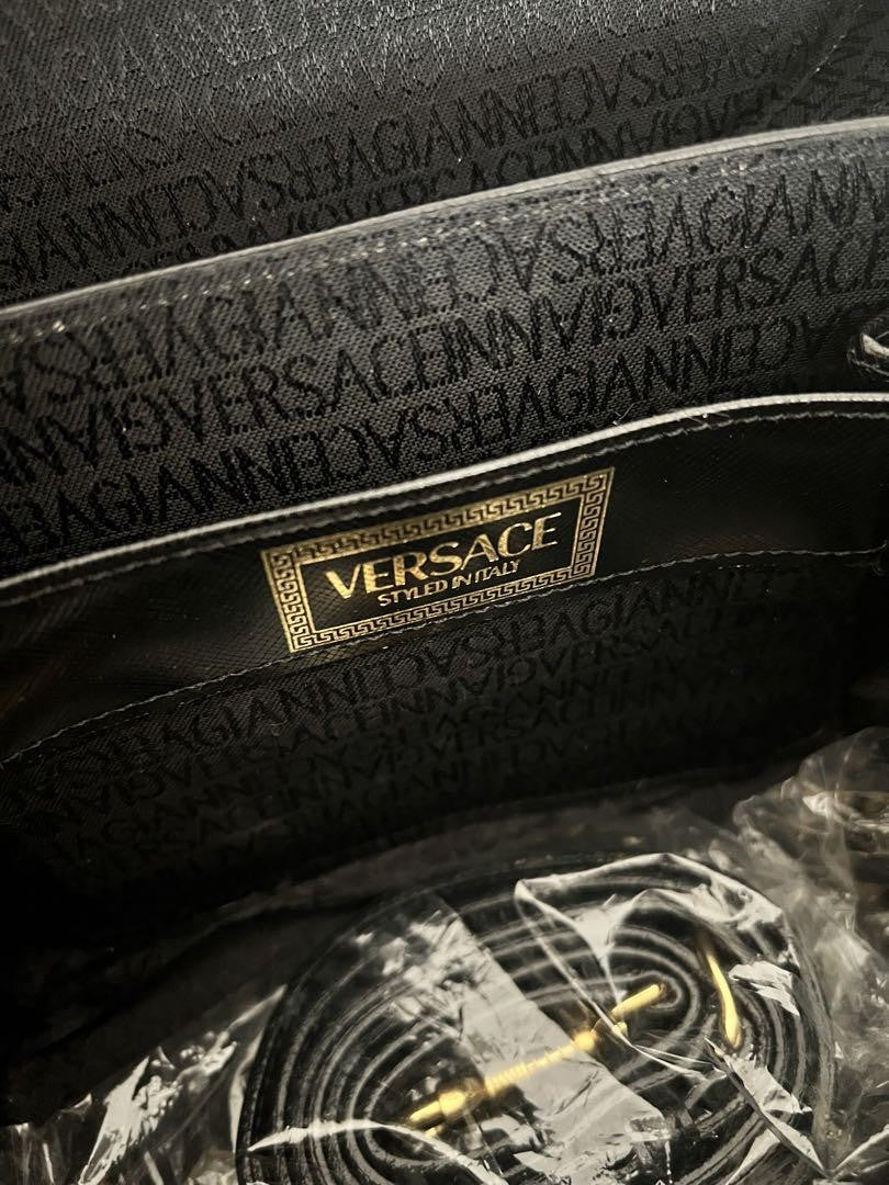 VERSACE Hand Bag Tote Purse Sunburst Black Authentic