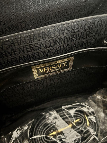 VERSACE Hand Bag Tote Purse Sunburst Black Authentic
