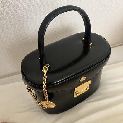 VERSACE Hand Bag Tote Purse Sunburst Black Authentic