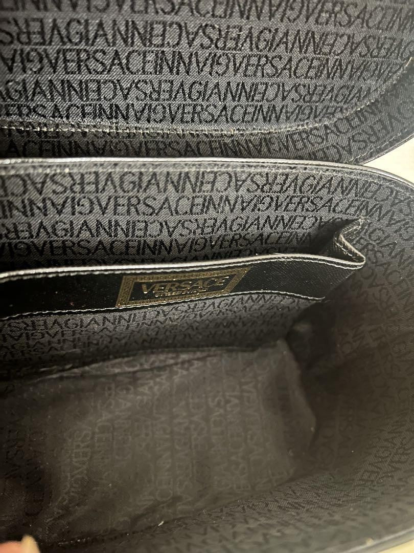 VERSACE Hand Bag Tote Purse Sunburst Black Authentic