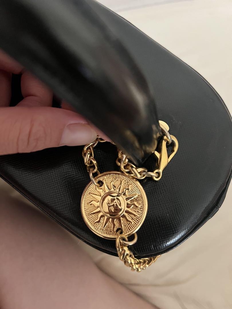 VERSACE Hand Bag Tote Purse Sunburst Black Authentic