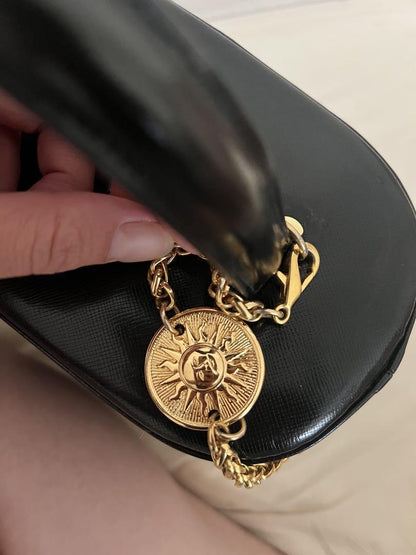 VERSACE Hand Bag Tote Purse Sunburst Black Authentic