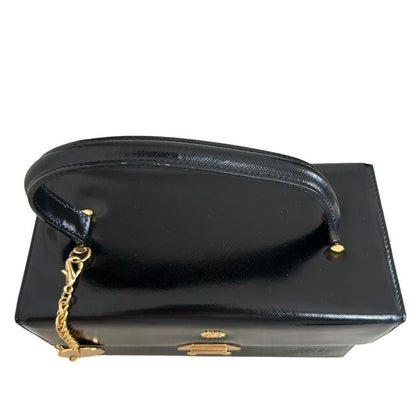 VERSACE Vanity Hand Bag Tote Purse Sunburst Black Authentic