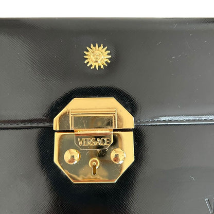 VERSACE Vanity Hand Bag Tote Purse Sunburst Black Authentic
