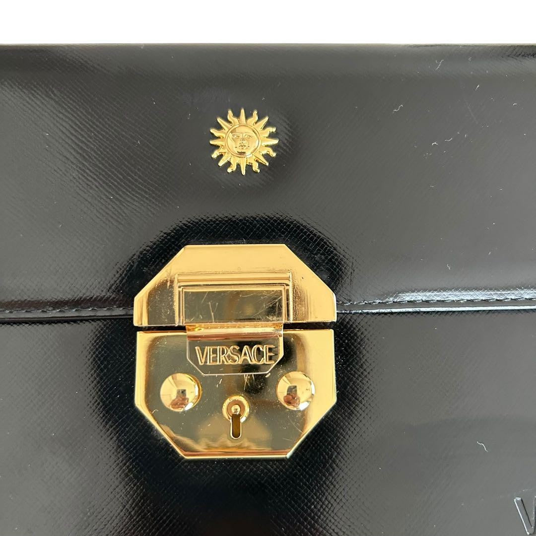 VERSACE Vanity Hand Bag Tote Purse Sunburst Black Authentic