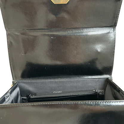 VERSACE Vanity Hand Bag Tote Purse Sunburst Black Authentic