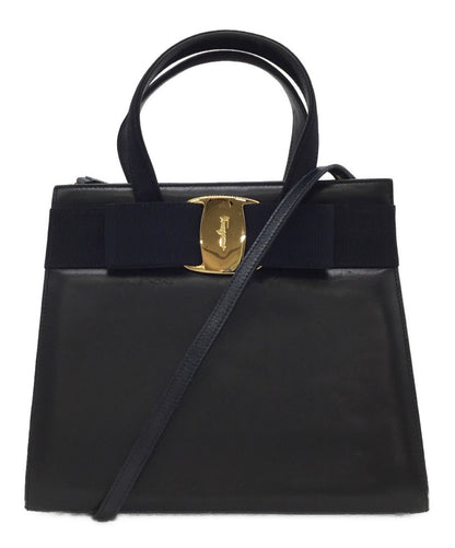 Salvatore Ferragamo Shoulder Bag Purse Vara Navy Authentic