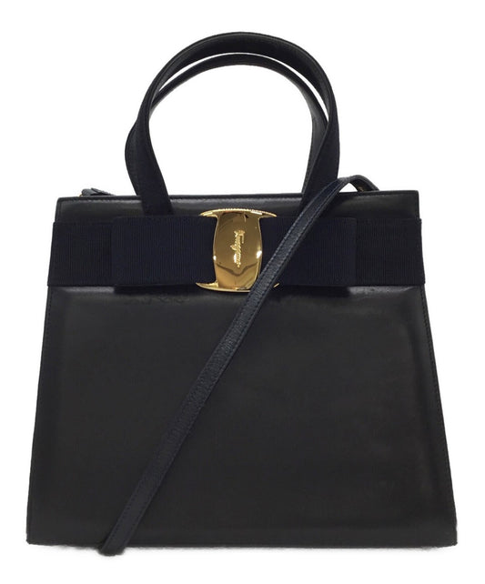 Salvatore Ferragamo Shoulder Bag Purse Vara Navy Authentic