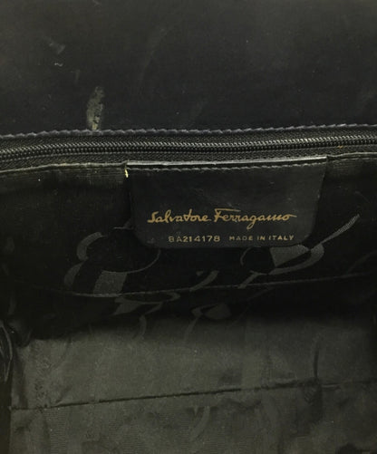 Salvatore Ferragamo Shoulder Bag Purse Vara Navy Authentic