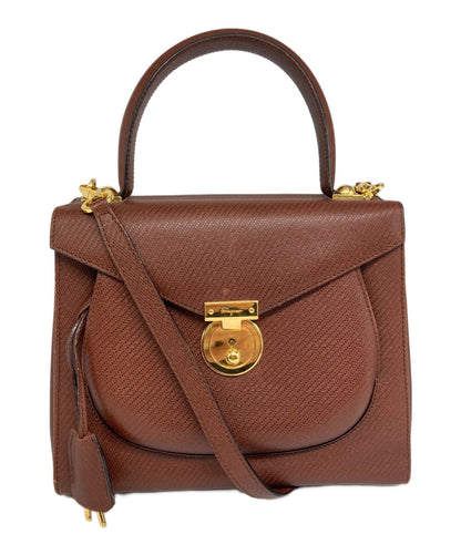 Salvatore Ferragamo Hand Shoulder Bag Tote Purse 2way Brown Authentic