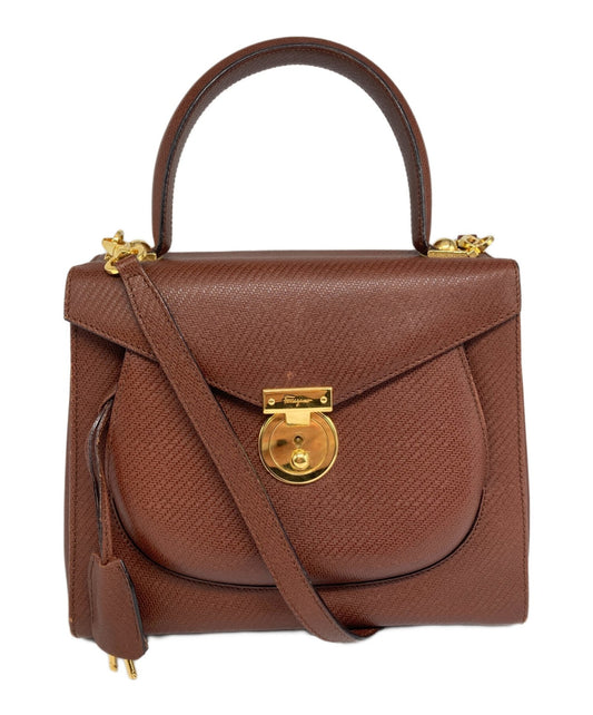 Salvatore Ferragamo Hand Shoulder Bag Tote Purse 2way Brown Authentic