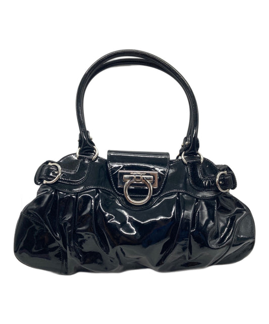 Salvatore Ferragamo Hand Bag Tote Purse Gancini Black Authentic