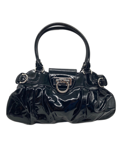 Salvatore Ferragamo Hand Bag Tote Purse Gancini Black Authentic