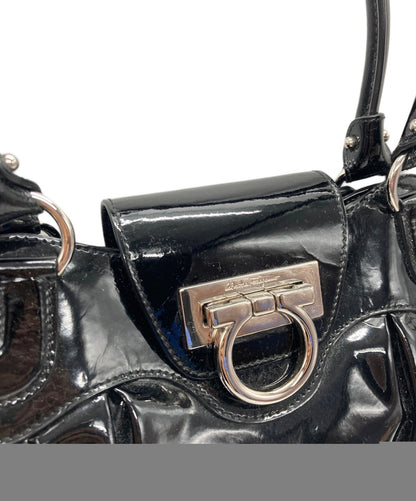 Salvatore Ferragamo Hand Bag Tote Purse Gancini Black Authentic