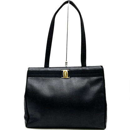 Salvatore Ferragamo Hand Bag Tote Purse Vara Leather Black Authentic