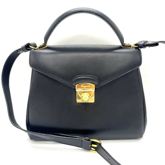 Salvatore Ferragamo Hand Shoulder Bag Tote Purse 2way Leather Black Authentic