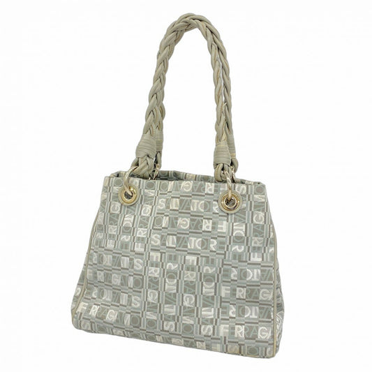 Salvatore Ferragamo Hand Bag Tote Purse Nylon Canvas Gray Authentic