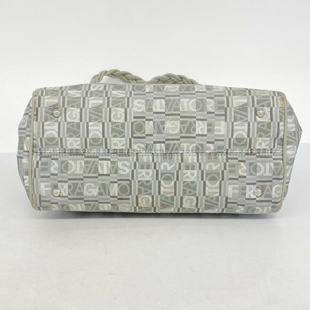 Salvatore Ferragamo Hand Bag Tote Purse Nylon Canvas Gray Authentic