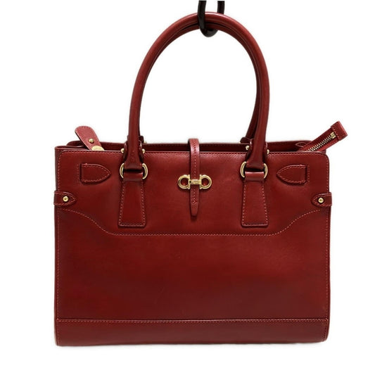 Salvatore Ferragamo Hand Bag Tote Purse Gancini Leather Bordeaux Authentic