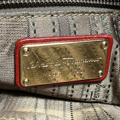 Salvatore Ferragamo Hand Bag Tote Purse Gancini Leather Bordeaux Authentic