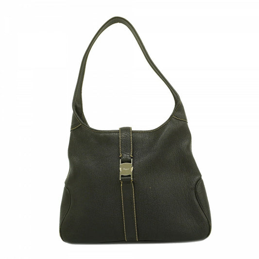Salvatore Ferragamo Shoulder Bag Purse Vara Leather Black Authentic