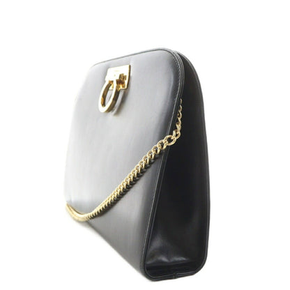 Salvatore Ferragamo Shoulder Bag Purse Chain Gancini Leather Black Authentic