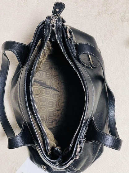 Salvatore Ferragamo Hand Bag Tote Purse Gancini Leather Black Authentic