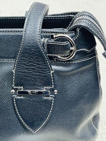 Salvatore Ferragamo Hand Bag Tote Purse Gancini Leather Black Authentic