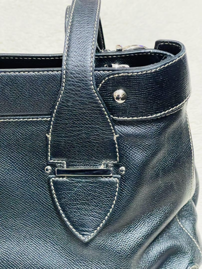 Salvatore Ferragamo Hand Bag Tote Purse Gancini Leather Black Authentic