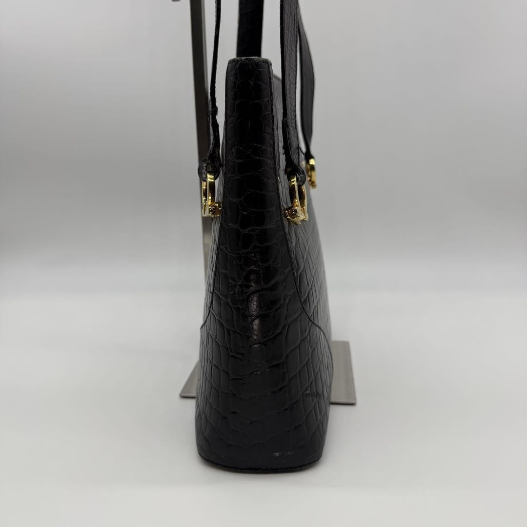 Salvatore Ferragamo Hand Bag Tote Purse Gancini Leather Black Authentic