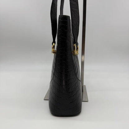 Salvatore Ferragamo Hand Bag Tote Purse Gancini Leather Black Authentic