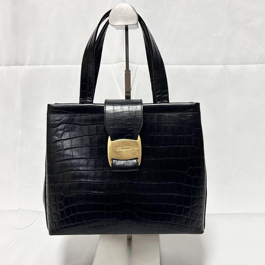 Salvatore Ferragamo Hand Bag Tote Purse Vara Ribbon Black Authentic