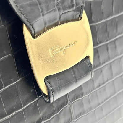 Salvatore Ferragamo Hand Bag Tote Purse Vara Ribbon Black Authentic