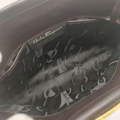Salvatore Ferragamo Shoulder Bag Purse Vara Leather Dark Brown Authentic