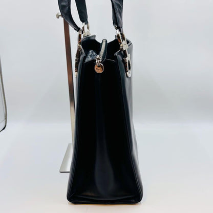 Salvatore Ferragamo Hand Bag Tote Purse Gancini Leather Black Authentic