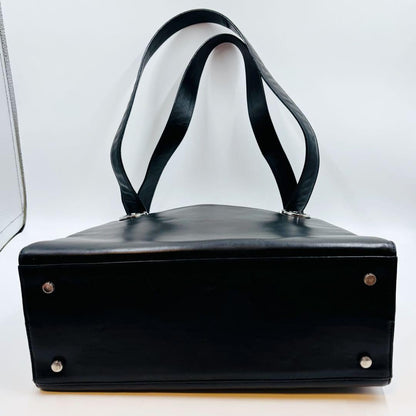 Salvatore Ferragamo Hand Bag Tote Purse Gancini Leather Black Authentic