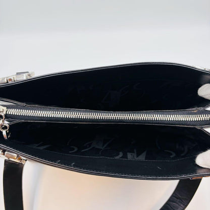 Salvatore Ferragamo Hand Bag Tote Purse Gancini Leather Black Authentic