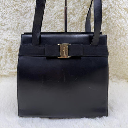 Salvatore Ferragamo Hand Bag Tote Purse Vara Leather Black Authentic