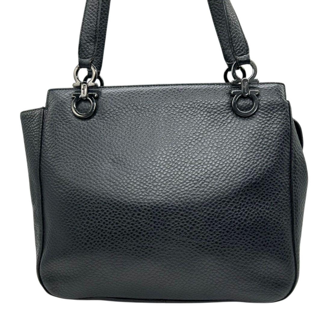 Salvatore Ferragamo Hand Bag Tote Purse Gancini Leather Black Authentic