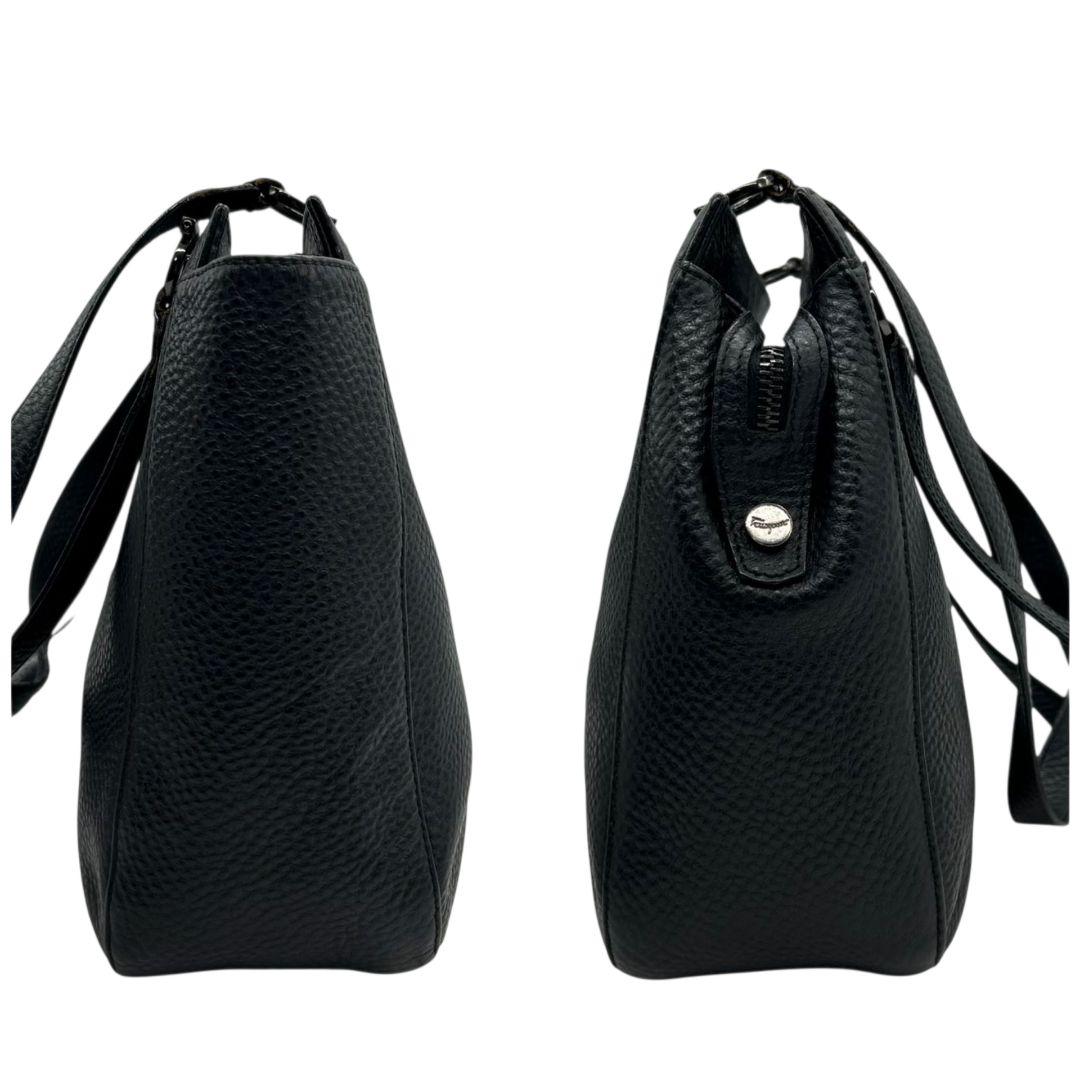 Salvatore Ferragamo Hand Bag Tote Purse Gancini Leather Black Authentic