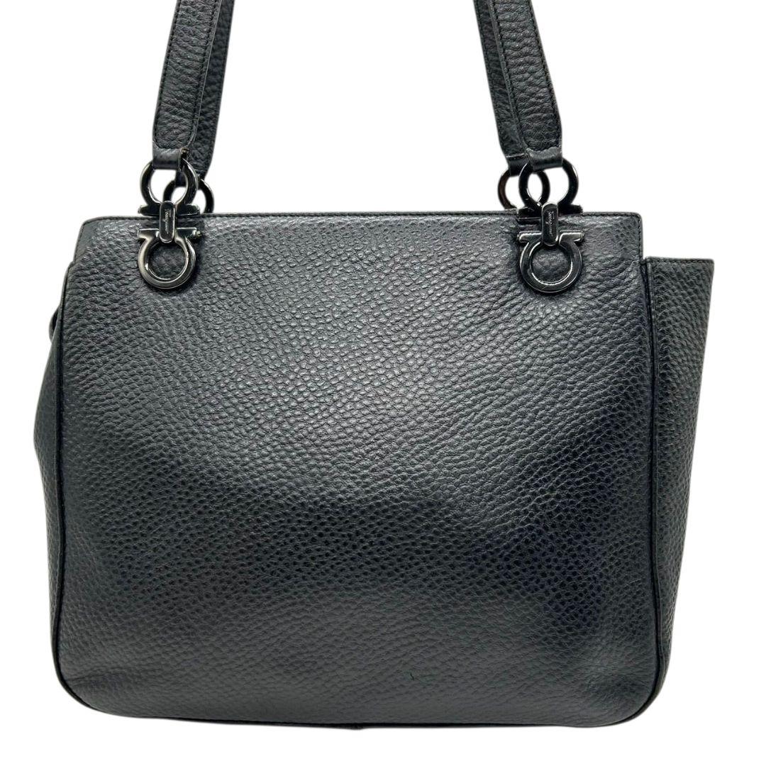 Salvatore Ferragamo Hand Bag Tote Purse Gancini Leather Black Authentic