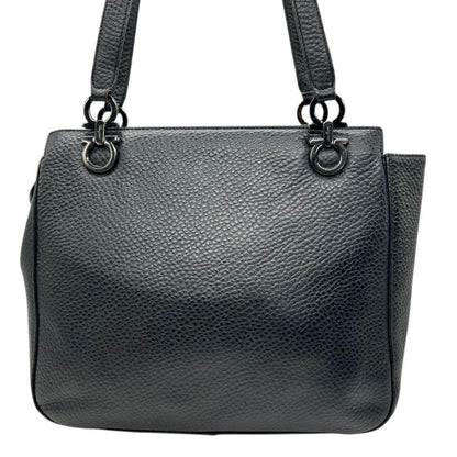 Salvatore Ferragamo Hand Bag Tote Purse Gancini Leather Black Authentic
