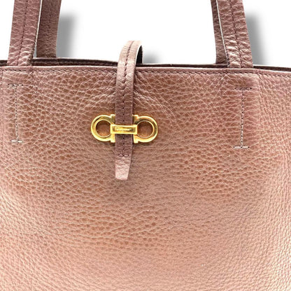 Salvatore Ferragamo Hand Bag Tote Purse Gancini Leather Brown Authentic